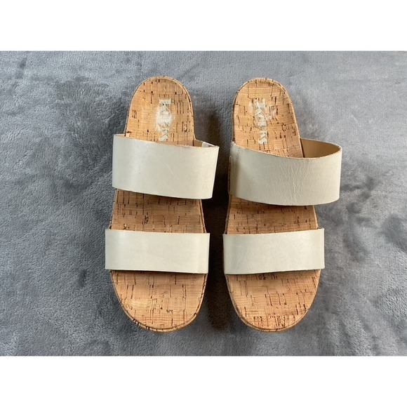 Korks Sandals Womens 9 M Tidal Slide Flats Double Strap Tan Leather Wedge Q42101 - Picture 15 of 16